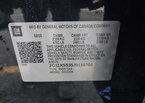 2018 Chevrolet Impala 1Fl из США, поврежденный, VIN 2G11X5S35J9158709